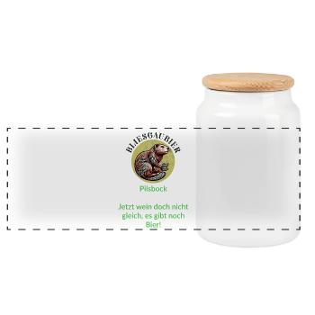 Pilsbock Biber Bier Humor Shirt - Panorama Keksdose mit Holzdeckel - Weiß - Vorne