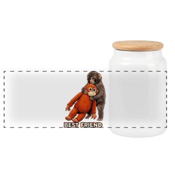 Punch Monkey Baby Viral Meme Trend 2026 - Panoramic Cookie Jar with Wooden Lid - white - Front