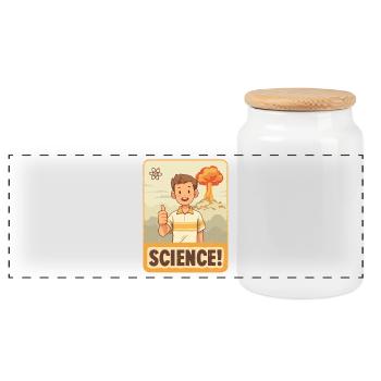 Science Hero: Cartoon Thumbs Up - Panoramic Cookie Jar with Wooden Lid - white - Front