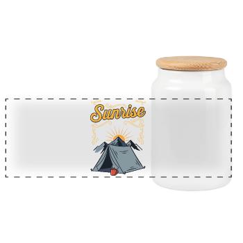Camping Mountain Cafe Humorzitat Sonnenaufgangsansicht - Panorama Keksdose mit Holzdeckel - Weiß - Vorne