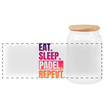 Eat Sleep Padel Repeat - Panoramic Cookie Jar with Wooden Lid - white - Front