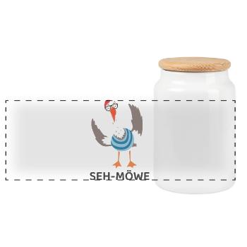 SEH-MÖWE – Dessin animé Mouette Drôle aux Lunettes - Boîte à biscuits avec couvercle en bois - blanc - Devant