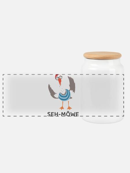 SEH-MÖWE – Lustige Möwe mit Brille Cartoon - Panorama Keksdose mit Holzdeckel - Weiß