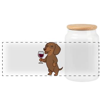 Dachshund, Wine Lover, Viennese Dog Mom Weenie - Panoramic Cookie Jar with Wooden Lid - white - Front