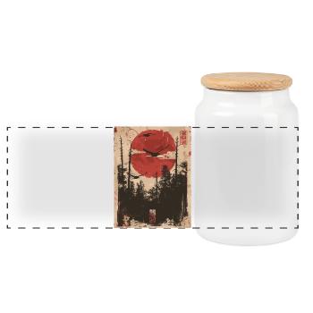 Roter Sonnenwald Ukiyo-e Waldlandschaft - Panorama Keksdose mit Holzdeckel - Weiß - Vorne