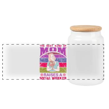 Best Mom Raises A Social Worker Shirt - Panoramic Cookie Jar with Wooden Lid - white - Front