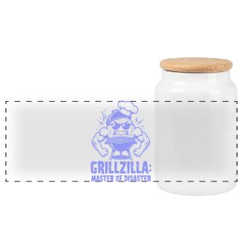 BBQ Grillmeister GRILLZILLA, t-shirt BBQ drôle - Boîte à biscuits avec couvercle en bois - blanc - Devant
