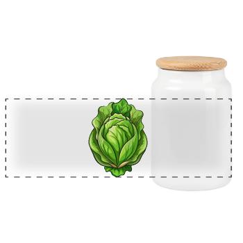 Lettuce Head - Panoramic Cookie Jar with Wooden Lid - white - Front