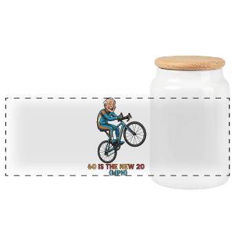 60 Is The New 20 MPH Cycling Sticker - Panoramic Cookie Jar with Wooden Lid - white - Front