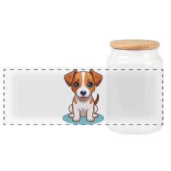 Little Cartoon Puppy - Panoramic Cookie Jar with Wooden Lid - white - Front
