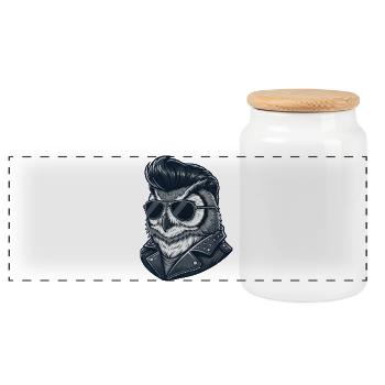 Cool Owl Rock and Roll 60s Sunglasses Hairstyle - Panoramic Cookie Jar with Wooden Lid - white - Front