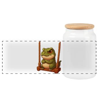 Dessin animé Grim T-Rex sur la cour de récréation de Schauke - Boîte à biscuits avec couvercle en bois - blanc - Devant