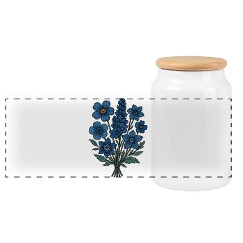 Blaues Blumenbouquet - Panorama Keksdose mit Holzdeckel - Weiß - Vorne