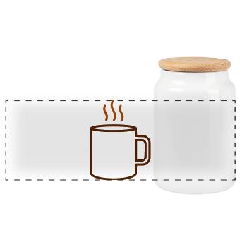 Kaffeetasse Dampf Outline - Panorama Keksdose mit Holzdeckel - Weiß - Vorne