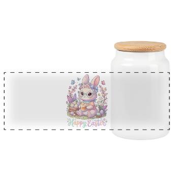 Pastel Bunny Easter Magic « Joyeuses Pâques » - Boîte à biscuits avec couvercle en bois - blanc - Devant