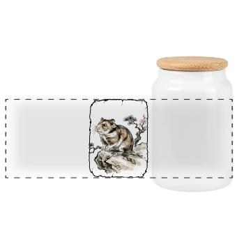 Hamster Art Asian - Panoramic Cookie Jar with Wooden Lid - white - Front