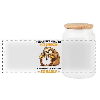 Hit Snooze So Early Sloth - Panoramic Cookie Jar with Wooden Lid - white - Front
