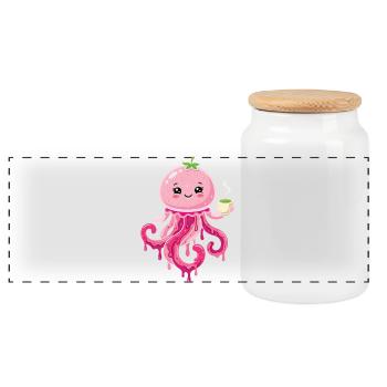 Kawaii Matcha Qualle süß - Panorama Keksdose mit Holzdeckel - Weiß - Vorne