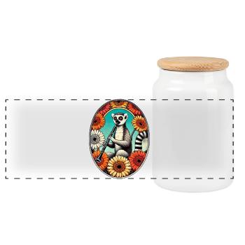 Sérénade de lémurien dans le cercle floral - Boîte à biscuits avec couvercle en bois - blanc - Devant