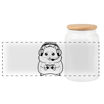 Hamster Gamer Headset Outline - Panorama Keksdose mit Holzdeckel - Weiß - Vorne