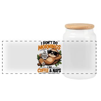 Sloth Coffee First Morning Vibes - Panoramic Cookie Jar with Wooden Lid - white - Front