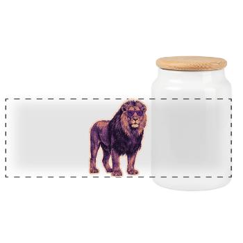Cool lion with sunglasses - Panoramic Cookie Jar with Wooden Lid - white - Front