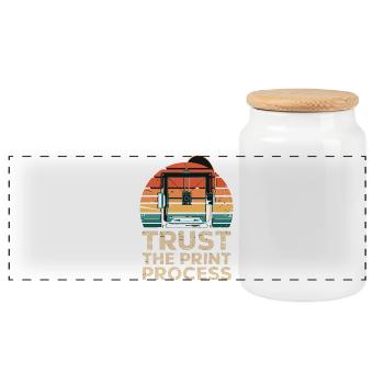  Trust The Print Process Retro 3D Drucker - Panorama Keksdose mit Holzdeckel - Weiß - Vorne