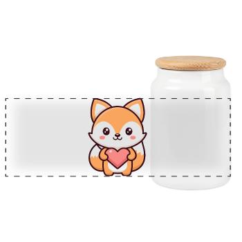 Kawaii-Fuchs im Herzen - Panorama Keksdose mit Holzdeckel - Weiß - Vorne
