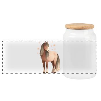 Pferd Sterne - Panorama Keksdose mit Holzdeckel - Weiß - Vorne