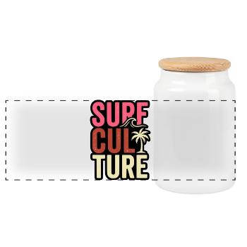 Surfer Shirt, Bag, Hoodie, Mug, Cap - Panoramic Cookie Jar with Wooden Lid - white - Front
