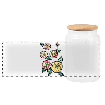 Stained Glass Bloom Trio - Panoramic Cookie Jar with Wooden Lid - white - Front