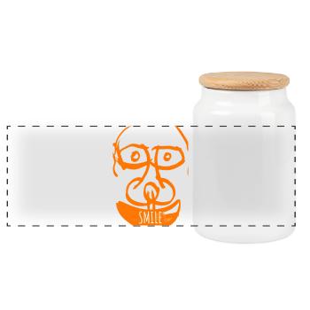 Orangenes Lachgesicht Abstrakte Smilekunst - Panorama Keksdose mit Holzdeckel - Weiß - Vorne