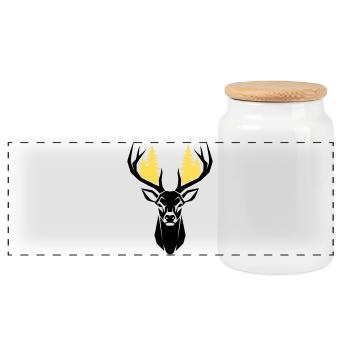 Deer Head Forest Silhouette - Panoramic Cookie Jar with Wooden Lid - white - Front