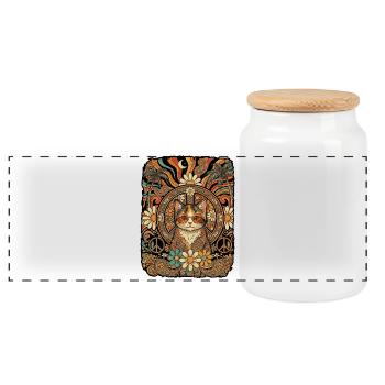 Hippie Cat 60s Love Peace - Panoramic Cookie Jar with Wooden Lid - white - Front