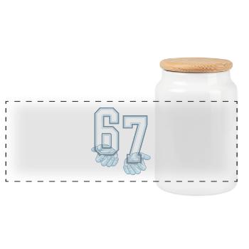Six Seven 67 Meme - Panoramic Cookie Jar with Wooden Lid - white - Front
