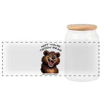 Lächelnder brauner Bär im Cartoon-Stil. - Panorama Keksdose mit Holzdeckel - Weiß - Vorne