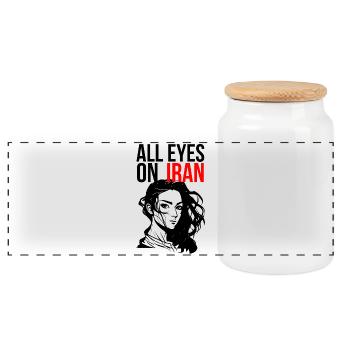 All Eyes On Iran - Panoramic Cookie Jar with Wooden Lid - white - Front
