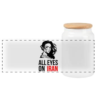 All Eyes On Iran - Panoramic Cookie Jar with Wooden Lid - white - Front