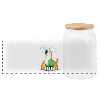 Unicorn with rainbow magic - Panoramic Cookie Jar with Wooden Lid - white - Front