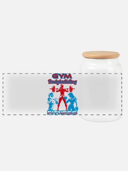 Fitness-gym-bodybuilding - Panoramic Cookie Jar with Wooden Lid - white