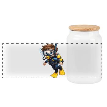 Motif de plongée en mer de Diver Kid - Boîte à biscuits avec couvercle en bois - blanc - Devant