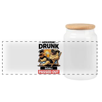 Sunset Pug Lounging Beer Tee - Panoramic Cookie Jar with Wooden Lid - white - Front