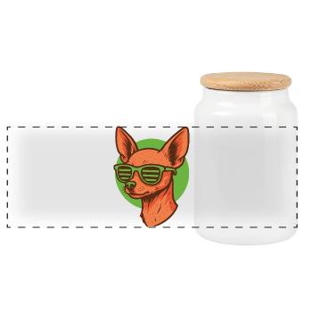 Chihuahua with neon sunglasses - Panoramic Cookie Jar with Wooden Lid - white - Front
