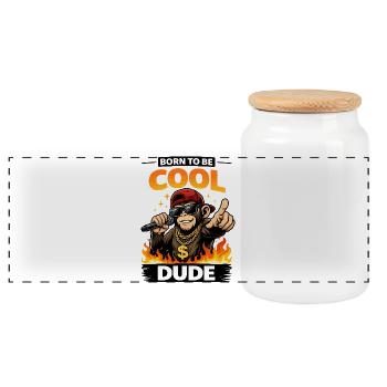 Born to Be Cool Dude Monkey - Panoramic Cookie Jar with Wooden Lid - white - Front
