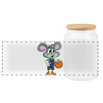 Basketball Mouse - Panoramic Cookie Jar with Wooden Lid - white - Front