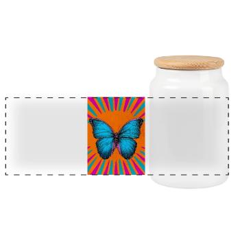butterfly - Panoramic Cookie Jar with Wooden Lid - white - Front