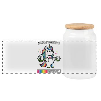 Couleurs néon de licorne en haltérophilie - Boîte à biscuits avec couvercle en bois - blanc - Devant