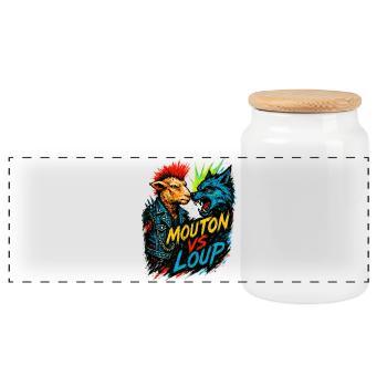 Mouton Punk Contre Loup Féroce - Boîte à biscuits avec couvercle en bois - blanc - Devant