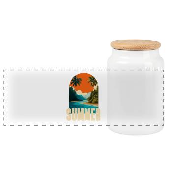 Tropical summer beach - Panoramic Cookie Jar with Wooden Lid - white - Front