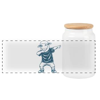 Schaf dabbing - Panorama Keksdose mit Holzdeckel - Weiß - Vorne